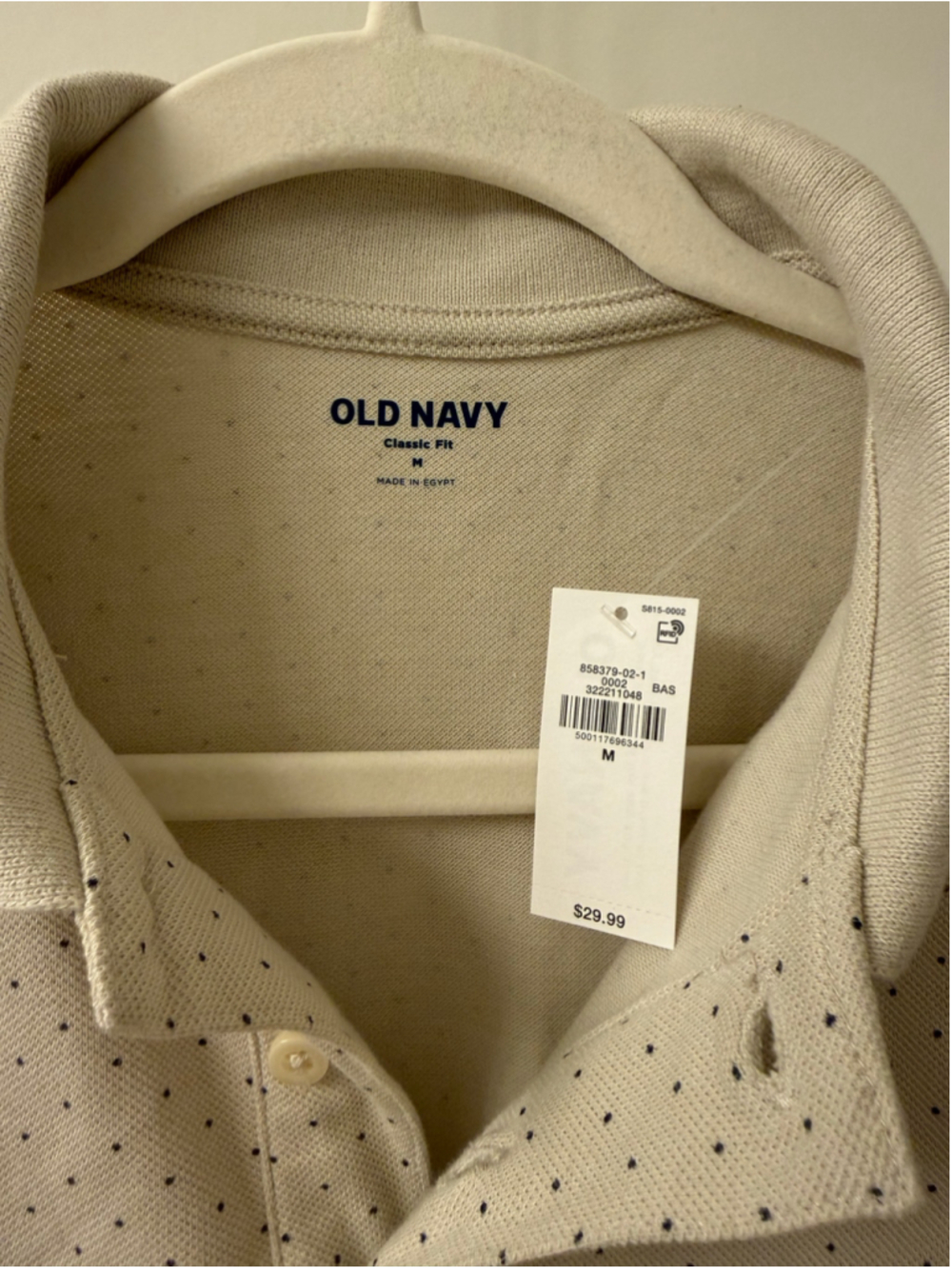 Men's Old Navy Polo Shirt Size M Beige with Black Polka Dots - Picture 4 of 4
